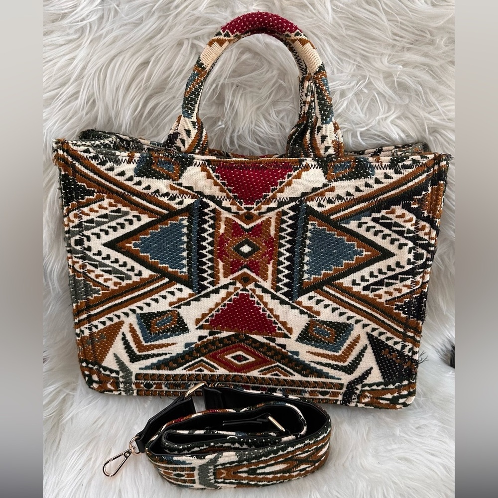 Zara Geometric Print Tapestry Tote Bag